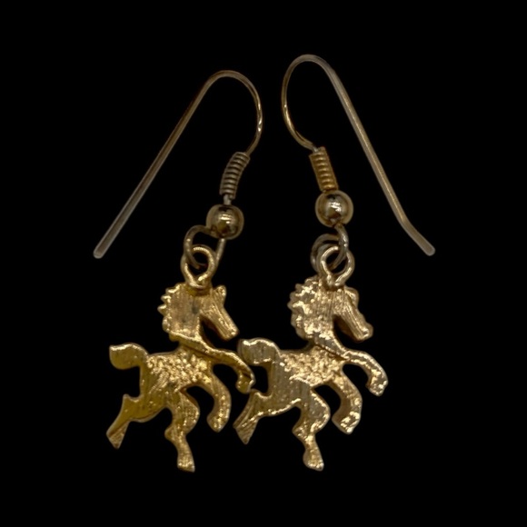 Rearing Gold-Tone Horse Charm Dangle Earrings - Picture 4 of 4
